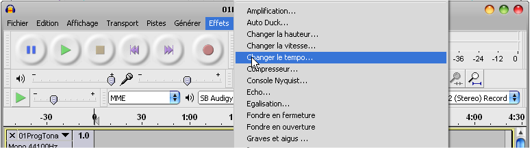 Audacity modification tempo
