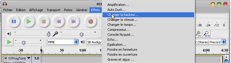 Audacity modification tonalité