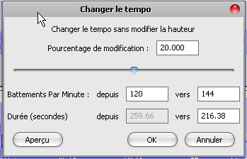 Audacity réglage tempo