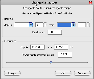 Audacity réglage tonalité