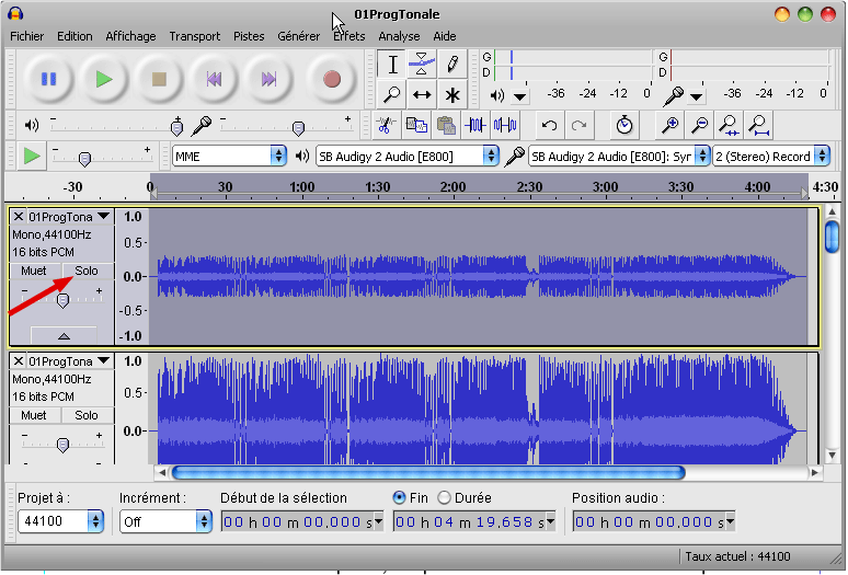 Audacity sélection solo